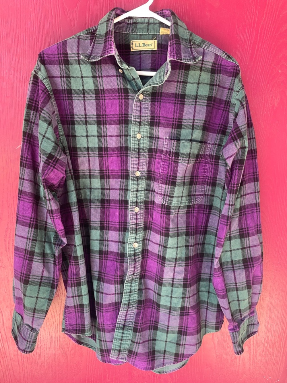 L.L. Bean Purple and Green Vintage Plaid Corduroy button down shirt